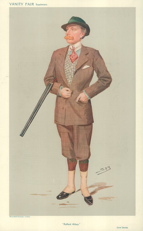 Lord John Savile, Rufford Abbey, 15 April 1908, Vanity Fair Cartoon by Leslie Matthew Ward