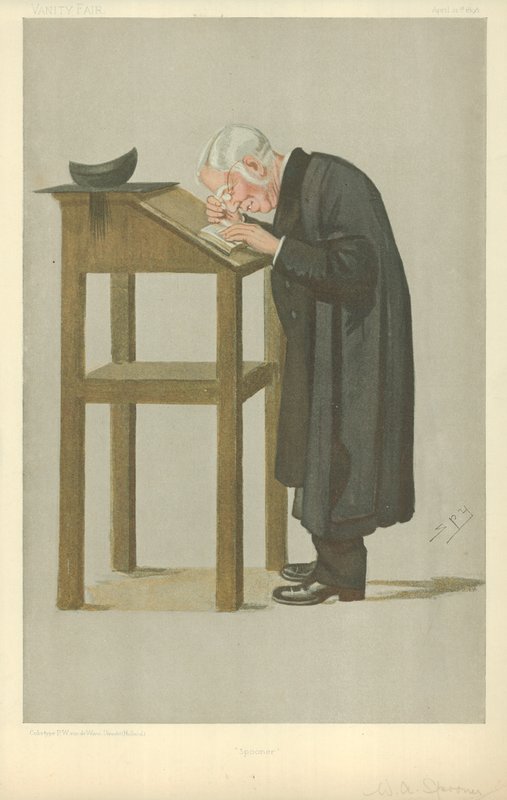 Mr W A Spooner, Spooner, 21 April 1898, Vanity Fair cartoon by Leslie Matthew Ward