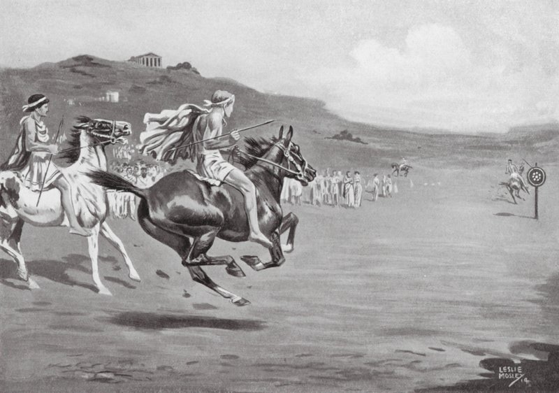 Greek Horsemen throwing the Javelin by Leslie Mosley
