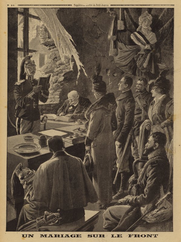 A marriage at the front, Hauteville, Arras, France, World War I by Louis Charles (after) Bombled