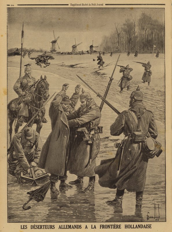 German Army deserters being apprehended at the Dutch border, World War I by Louis Charles (after) Bombled