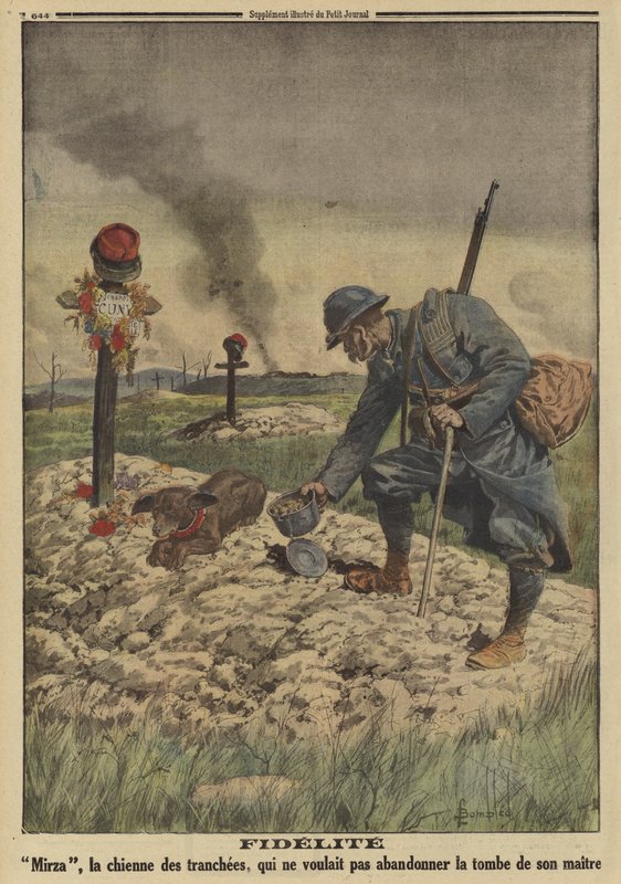 Loyalty: French army dog refusing to leave the grave of her dead master, World War I by Louis Charles (after) Bombled