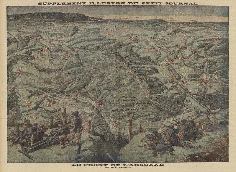 Panoramic view of the Argonne Forest sector of the Western Front, World War I by Louis Charles (after) Bombled