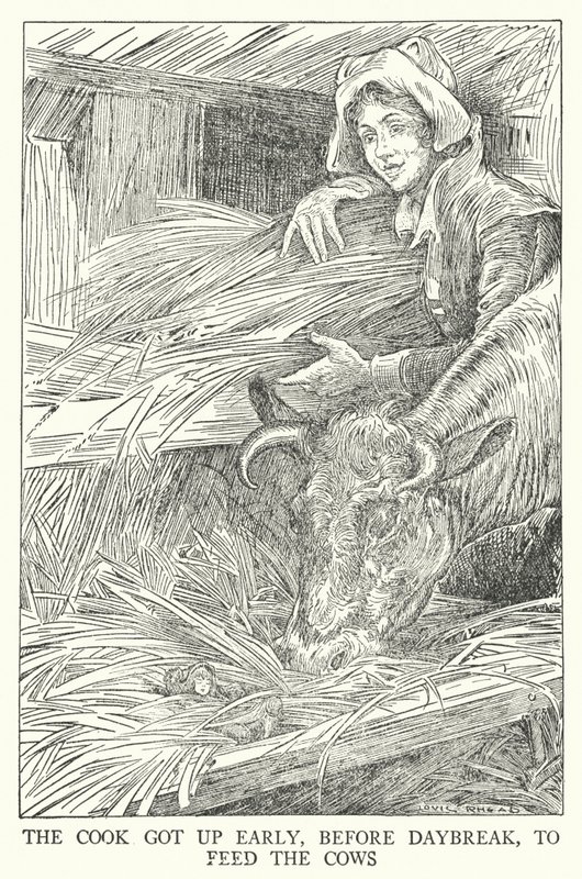 The Cook Got Up Early, Before Daybreak, to Feed the Cows (litho) by Louis John Rhead