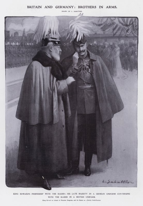 King Edward VII dressed as Colonel of the Prussian Dragoons and Kaiser Wilhelm II dressed as a British Field Marshal by Louis Remy Sabattier