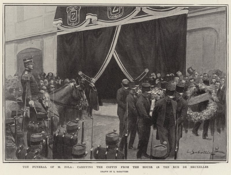The Funeral of M Zola, carrying the Coffin from the House in the Rue de Bruxelles by Louis Remy Sabattier