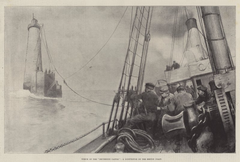 Wreck of the Drummond Castle, a Lighthouse on the Breton Coast by Louis Remy Sabattier