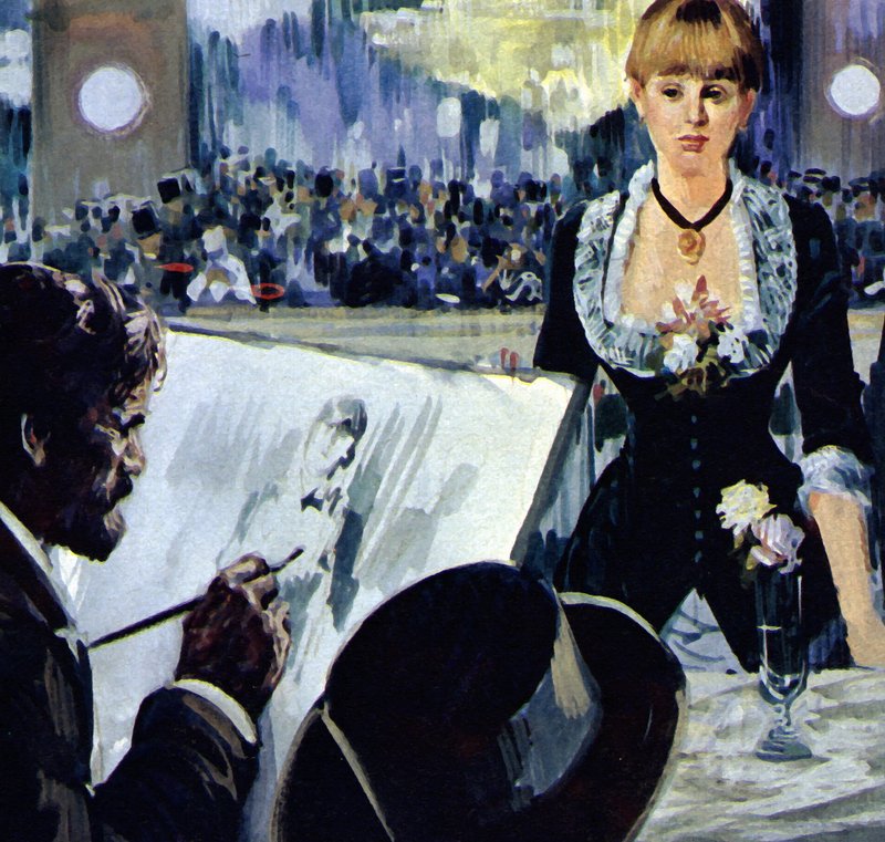 Manet painting the girl behind the bar at the Folies-Bergere by Luis Arcas Brauner