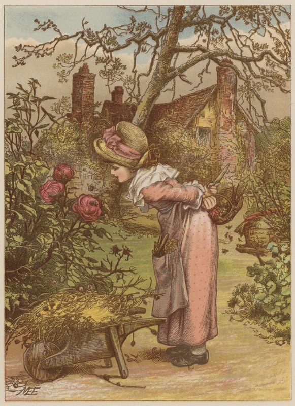 Girl watching bee in the garden by Mary Ellen Edwards