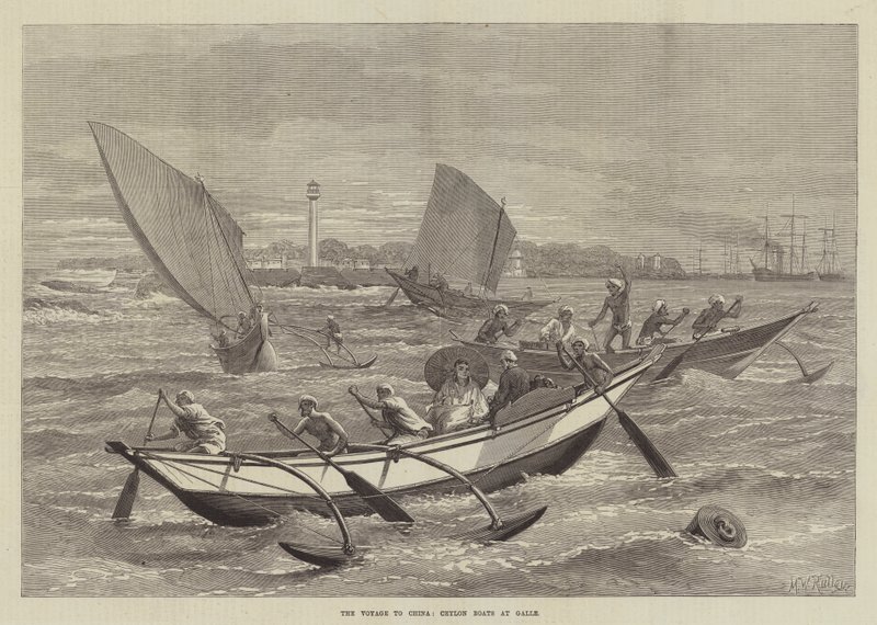 The Voyage to China, Ceylon Boats at Galle by Matthew White Ridley
