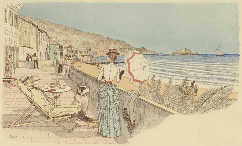 A couple on their honeymoon relaxing by the sea on the island of Gallinara, Italy by Maurice Charles Mathieu Bonvoisin