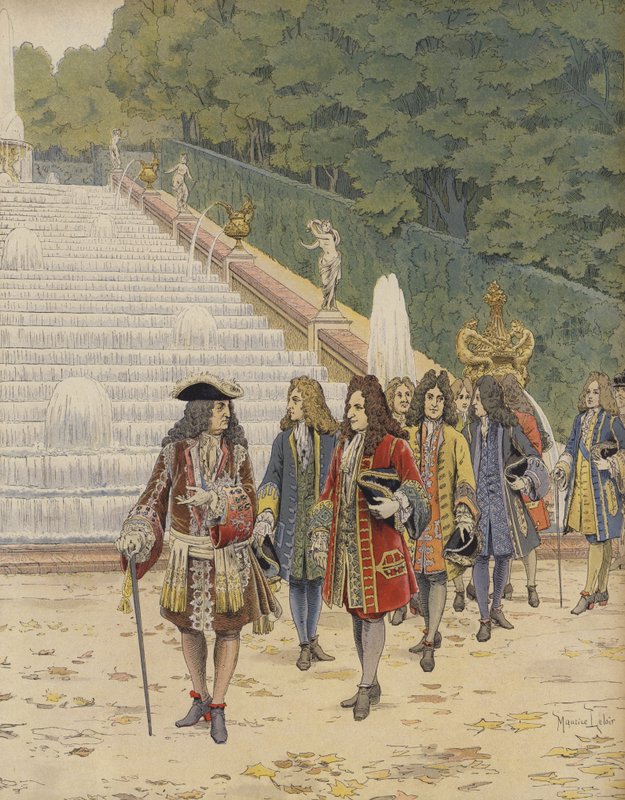 King Louis XIV and Samuel Bernard at Marly, Visit to the Gardens by Maurice Leloir