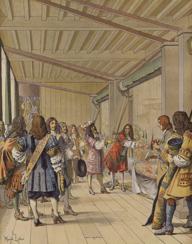 Visit of King Louis XIV to Gobelins, Lebrun Showing Him the Workshops by Maurice Leloir