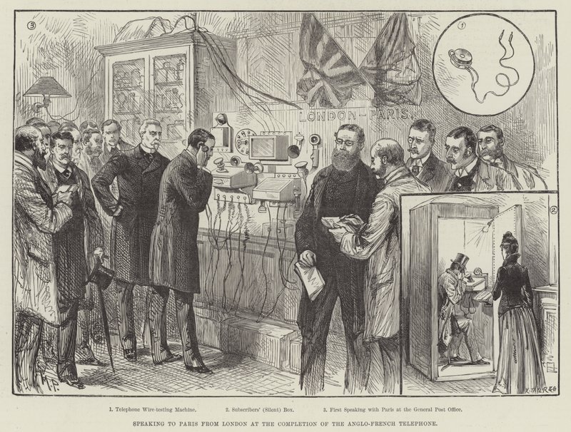 Speaking to Paris from London at the Completion of the Anglo-French Telephone by Melton Prior