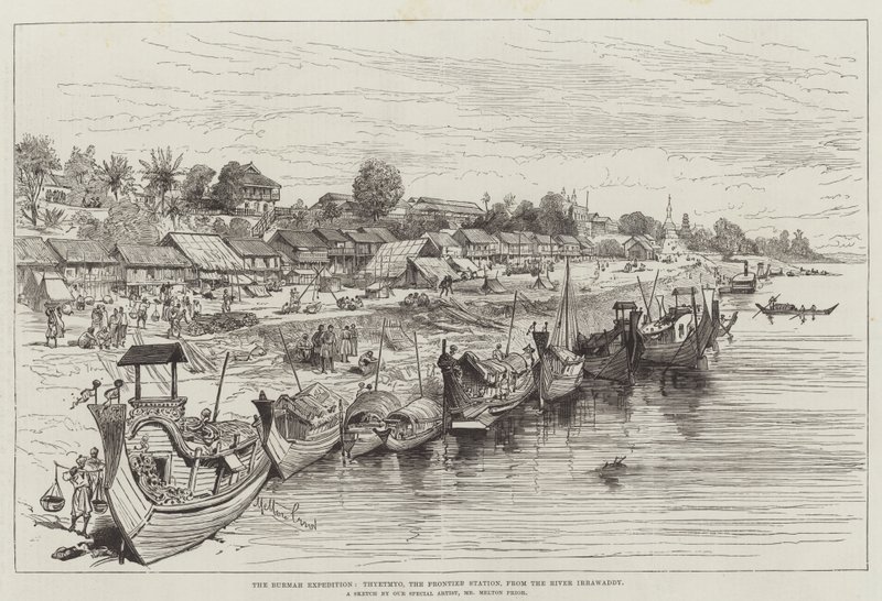 The Burmah Expedition, Thyetmyo, the Frontier Station, from the River Irrawaddy by Melton Prior
