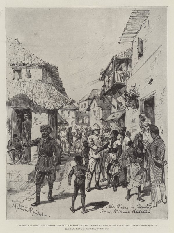 The Plague in Bombay, the President of the Local Committee and an Indian Doctor on their Daily Round in the Native Quarter by Melton Prior
