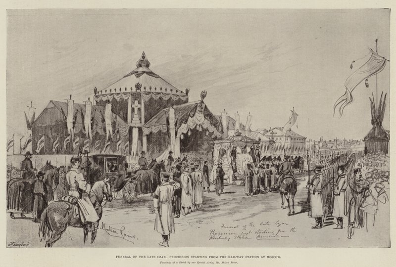 Funeral of the Late Czar, Procession Starting from the Railway Station at Moscow by Melton Prior
