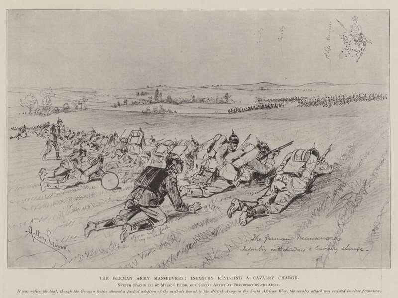 The German Army Manoeuvres, Infantry resisting a Cavalry Charge by Melton Prior