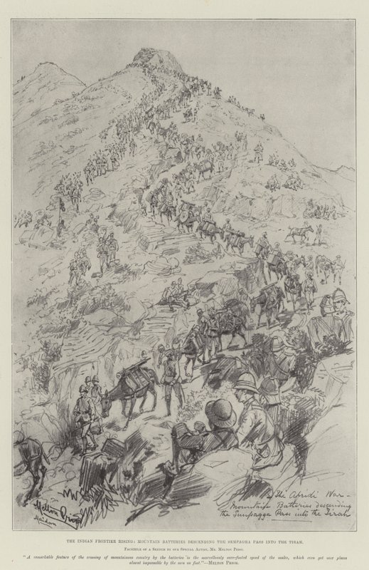 The Indian Frontier Rising, Mountain Batteries Descending the Sempagha Pass into the Tirah by Melton Prior