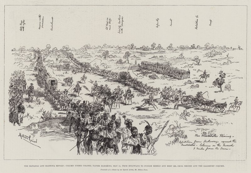 The Matabili and Mashona Revolt, Column under Colonel Napier marching, 11 May, from Buluwayo to punish Rebels and meet Mr Cecil Rhodes and the Salisbury Column by Melton Prior