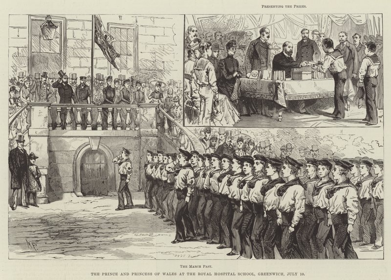 The Prince and Princess of Wales at the Royal Hospital School, Greenwich, 10 July by Melton Prior