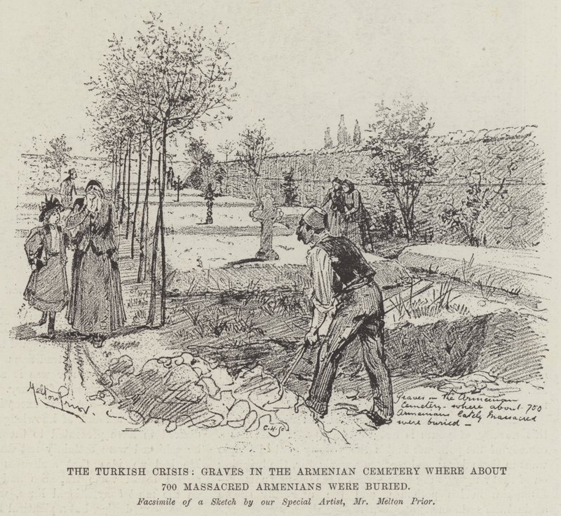 The Turkish Crisis, Graves in the Armenian Cemetery where about 700 Massacred Armenians were buried by Melton Prior