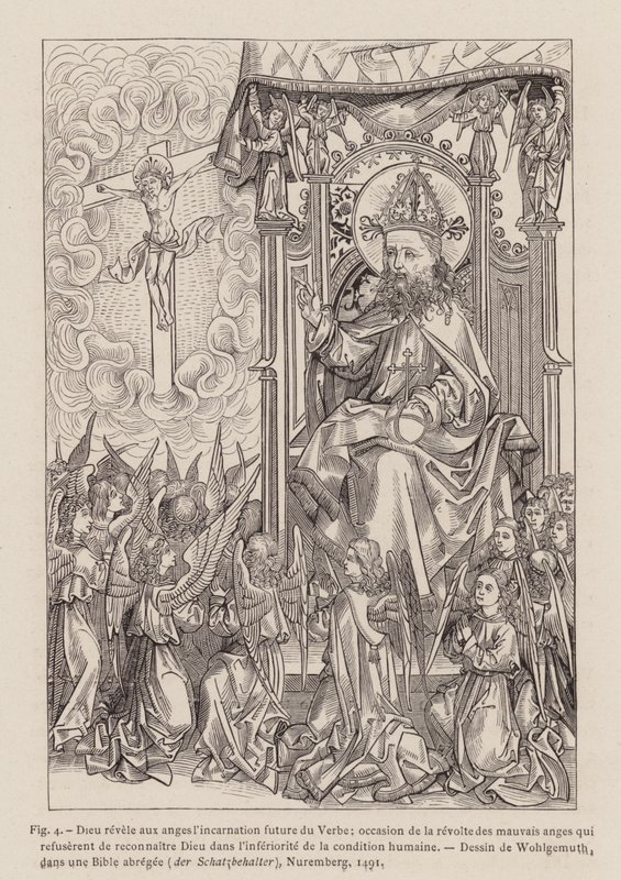God revealing to the angels the future incarnation of the Word by Michael (after) Wolgemut or Wolgemuth