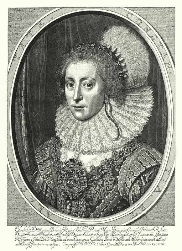 Elizabeth Stuart, Queen of Bohemia (engraving) by Michiel Jansz. van (after) Miereveld