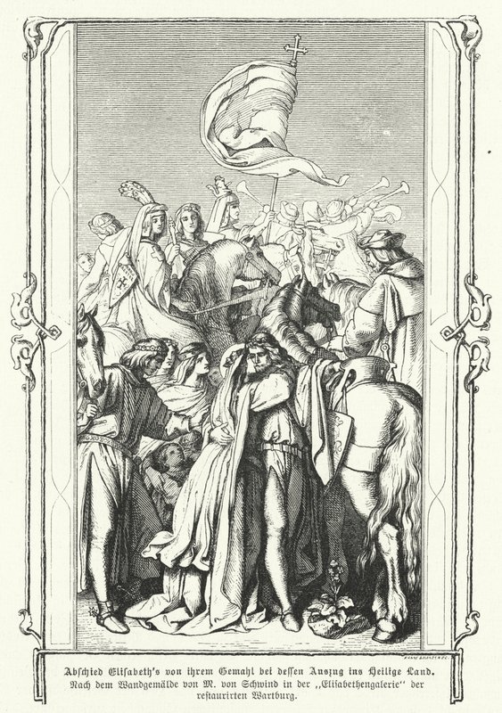 St Elizabeth of Hungary saying farewell to her husband, Louis IV, Landgrave of Thuringia, as he departs to join the Sixth Crusade by Moritz Ludwig von Schwind