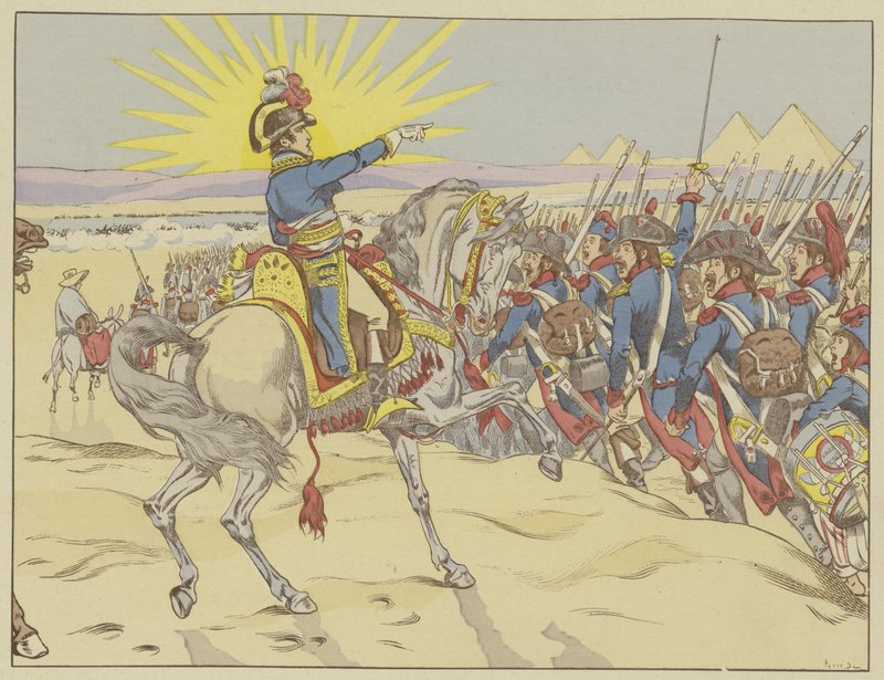 Napoleon Inspiring His Troops at the Battle of the Pyramids, Egypt, 21 July 1798 by Onfray de Breville Job
