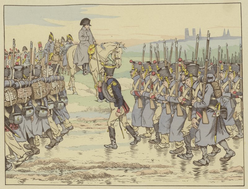 Napoleon Looking On as the Last Contingent of the Army in the French Campaign Marches Past Near Reims, 16 March 1814 by Onfray de Breville Job