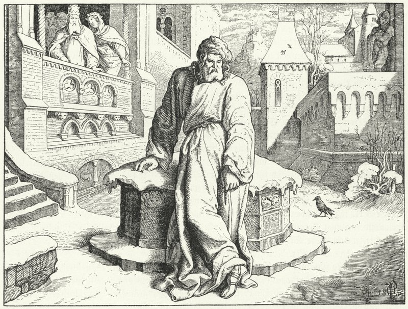 The Holy Roman Emperor Henry IV in the Courtyard of the Castle of Canossa, Italy Disguised as a Penitent to Beg the Forgiveness of Pope Gregory VII, 1077 by Oskar Pletsch