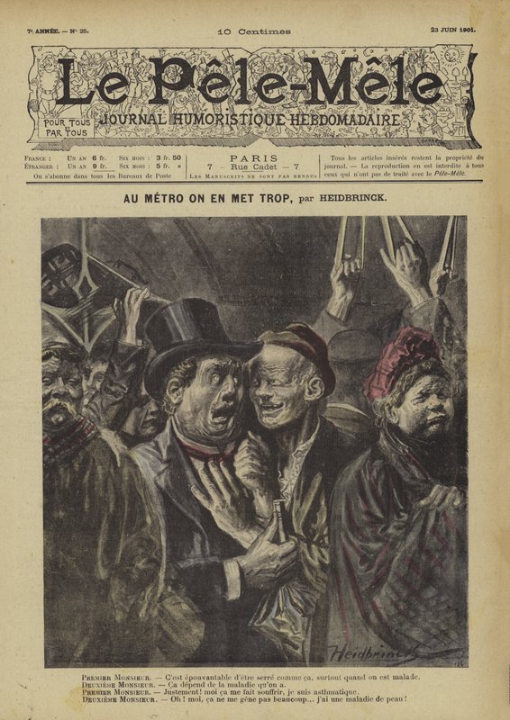Au metro on en met trop. Illustration for Le Pele-Mele by Oswald (after) Heidbrinck