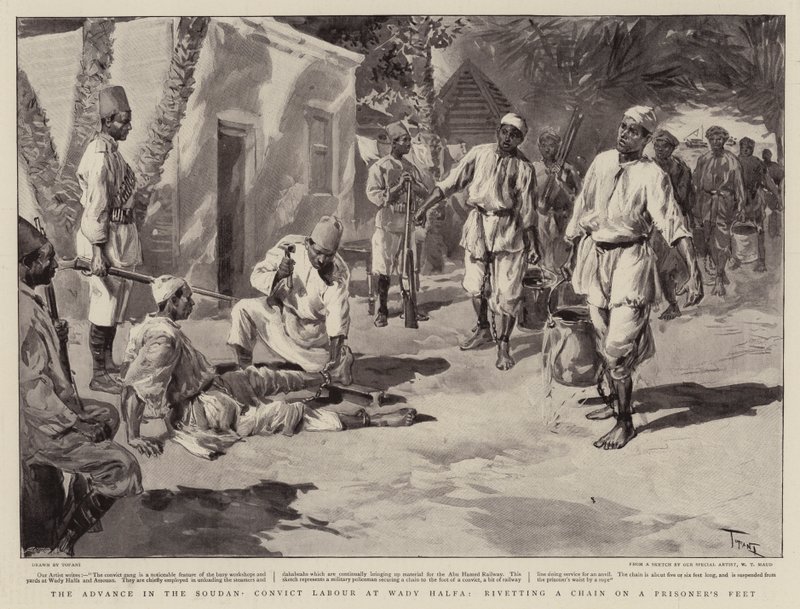 The Advance in the Sudan, Convict Labour at Wady Halfa, Riveting a Chain on a Prisoner