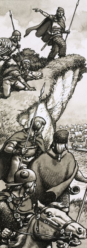 Britons Watching the Arrival of the Roman Legions by Pat (1907-95) Nicolle