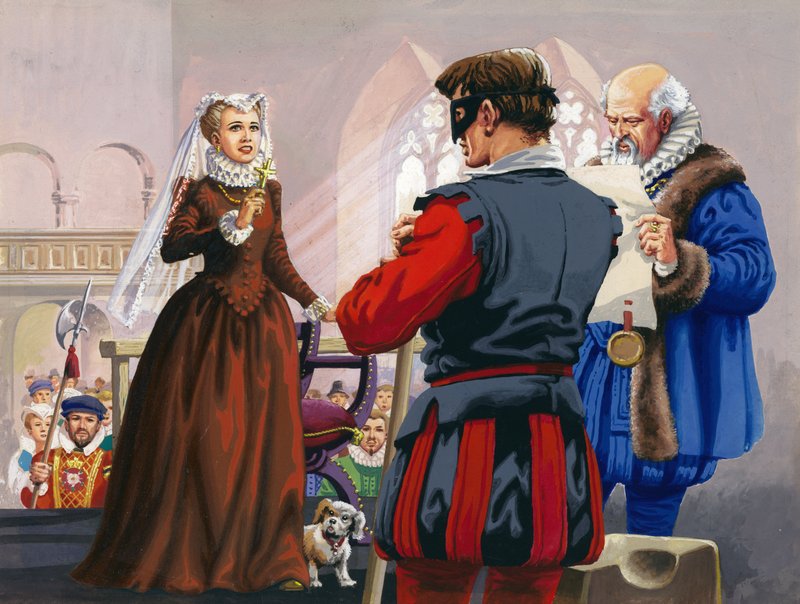 Mary Queen of Scots about to be beheaded at Fotheringay Castle by Pat (1907-95) Nicolle