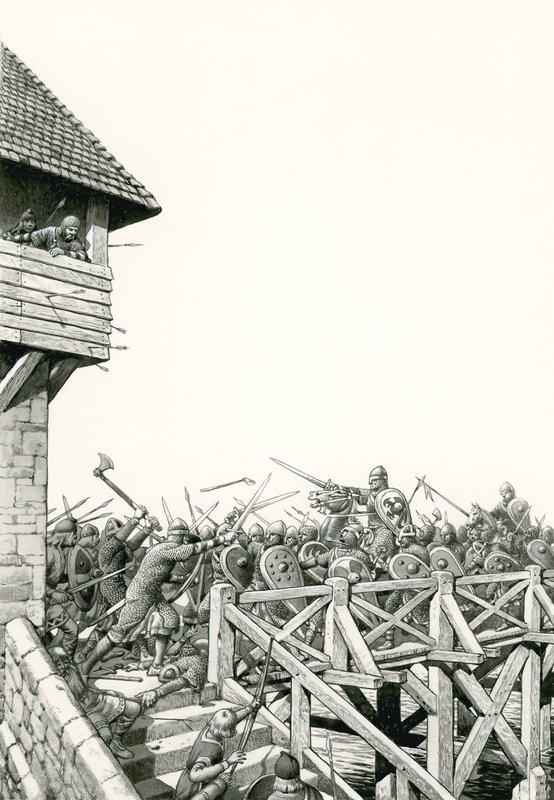 Norman Conquest: troops advancing up the Thames by Pat (1907-95) Nicolle