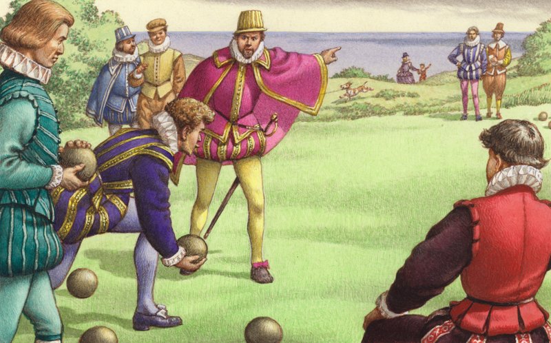 Sir Francis Drake Playing Bowls Before the Arrival of the Spanish Armada by Pat (1907-95) Nicolle