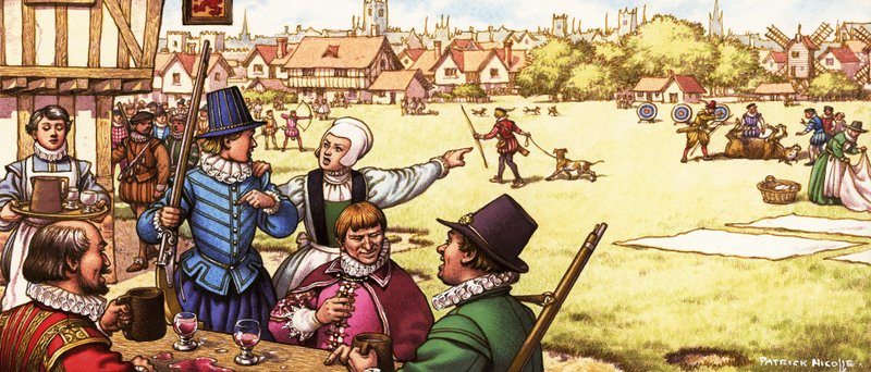 Unidentified 17th Century Scene of Men Drinking at an Inn by Pat (1907-95) Nicolle