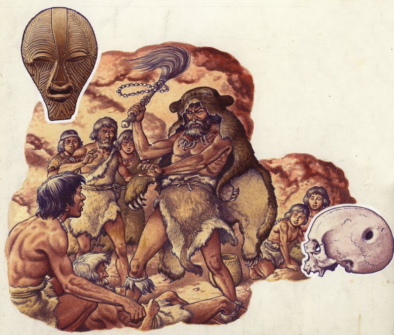 A Stone age doctor drives out the devil causing his fellow man to be ill by Pat (1907 95) Nicolle