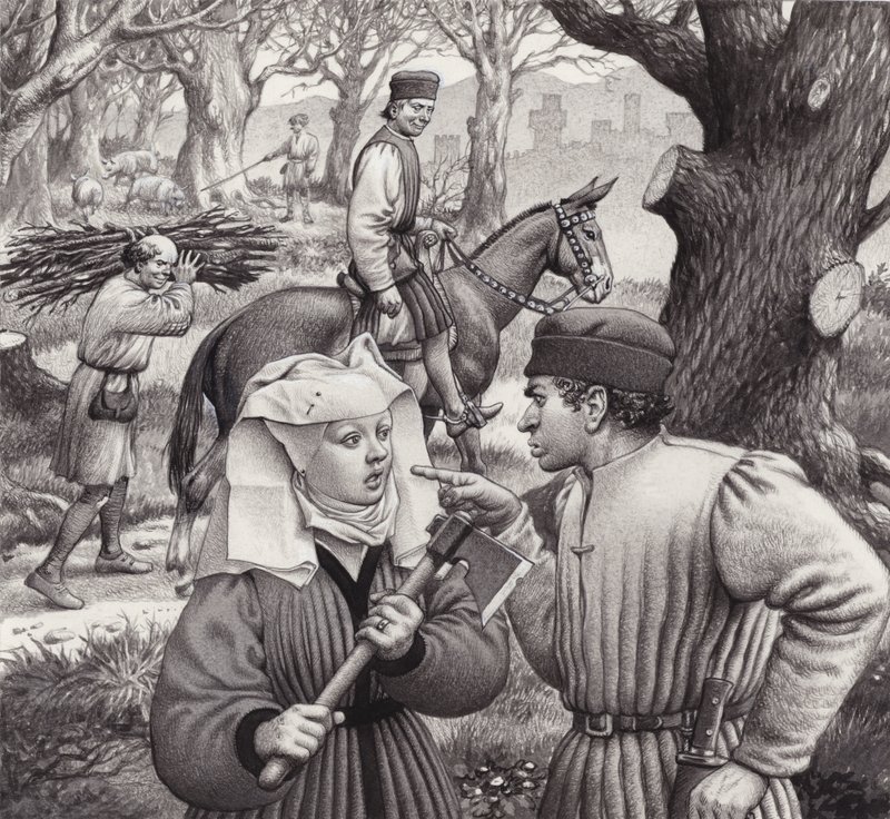 A woman finds herself in trouble when she chops down the branch of a tree by Pat (1907-95) Nicolle