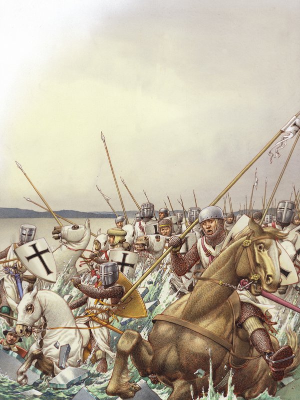 Teutonic knights fall through the ice of the frozen Lake Peipus by Pat (1907 95) Nicolle