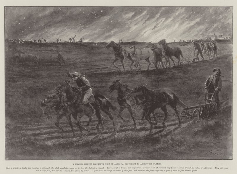 A Prairie Fire in the North-West of America, Ploughing to Arrest the Flames by Paul Frenzeny