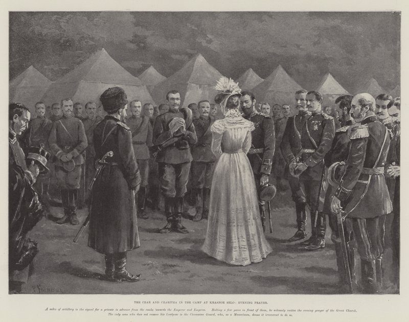 The Czar and Czaritza in the Camp at Krasnoe Selo, Evening Prayer by Paul Frenzeny