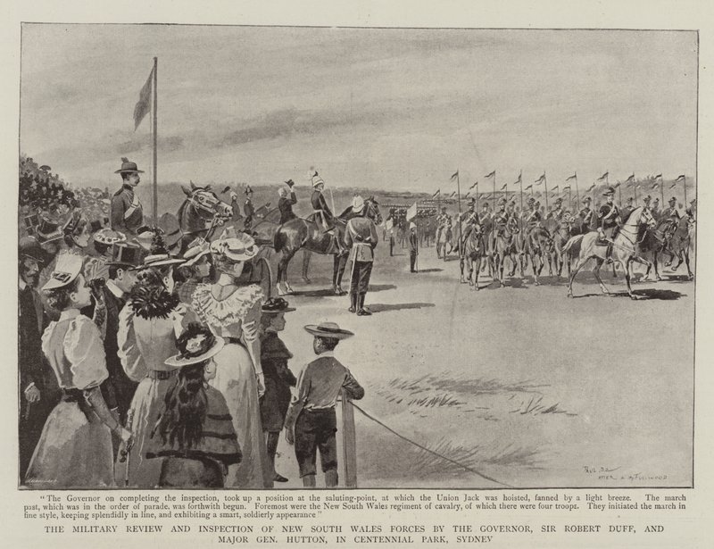 The Military Review and Inspection of New South Wales Forces by the Governor, Sir Robert Duff, and Major General Hutton, in Centennial Park, Sydney by Paul Destez