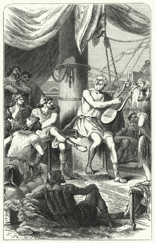 Homer entertaining foreign sailors with a song by Paul Dominique Philippoteaux