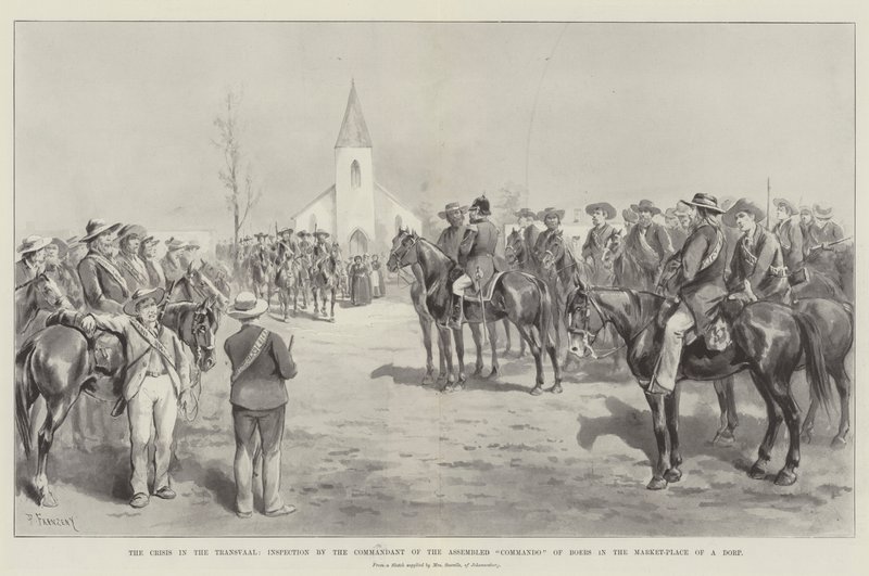 The Crisis in the Transvaal, Inspection by the Commandant of the Assembled Commando of Boers in the Market-Place of a Dorp by Paul Frenzeny