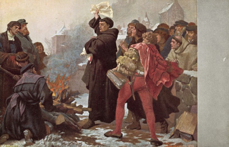 Martin Luther Burning the Papal Bull Threatening Him with Excommunication Before the Elstertor at Wittenberg, Germany, 10 December 1520 by Friedrich Paul Thumann
