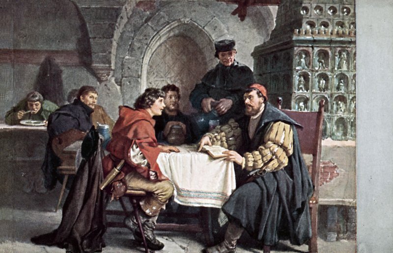 Martin Luther in Conversation with Students in the Gasthof der Baren, Jena, Germany, March 1522 by Friedrich Paul Thumann