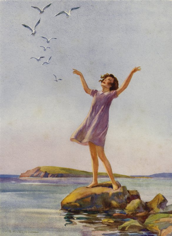 Girl Enjoying the Sunshine at the Seaside by Percy Bell Hickling